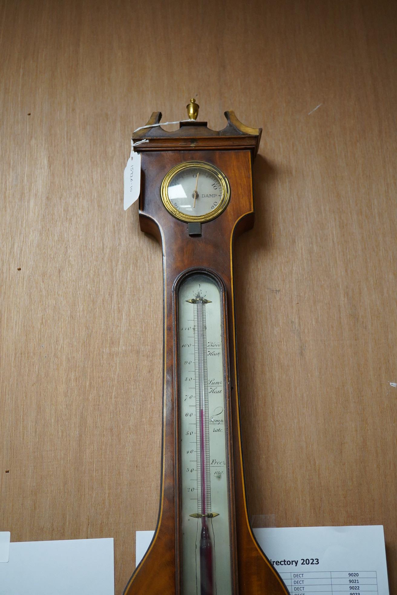 A mahogany banjo barometer with box stringing by Fr. Amadio & Son, London, 97cm high. Condition - fair to good, untested